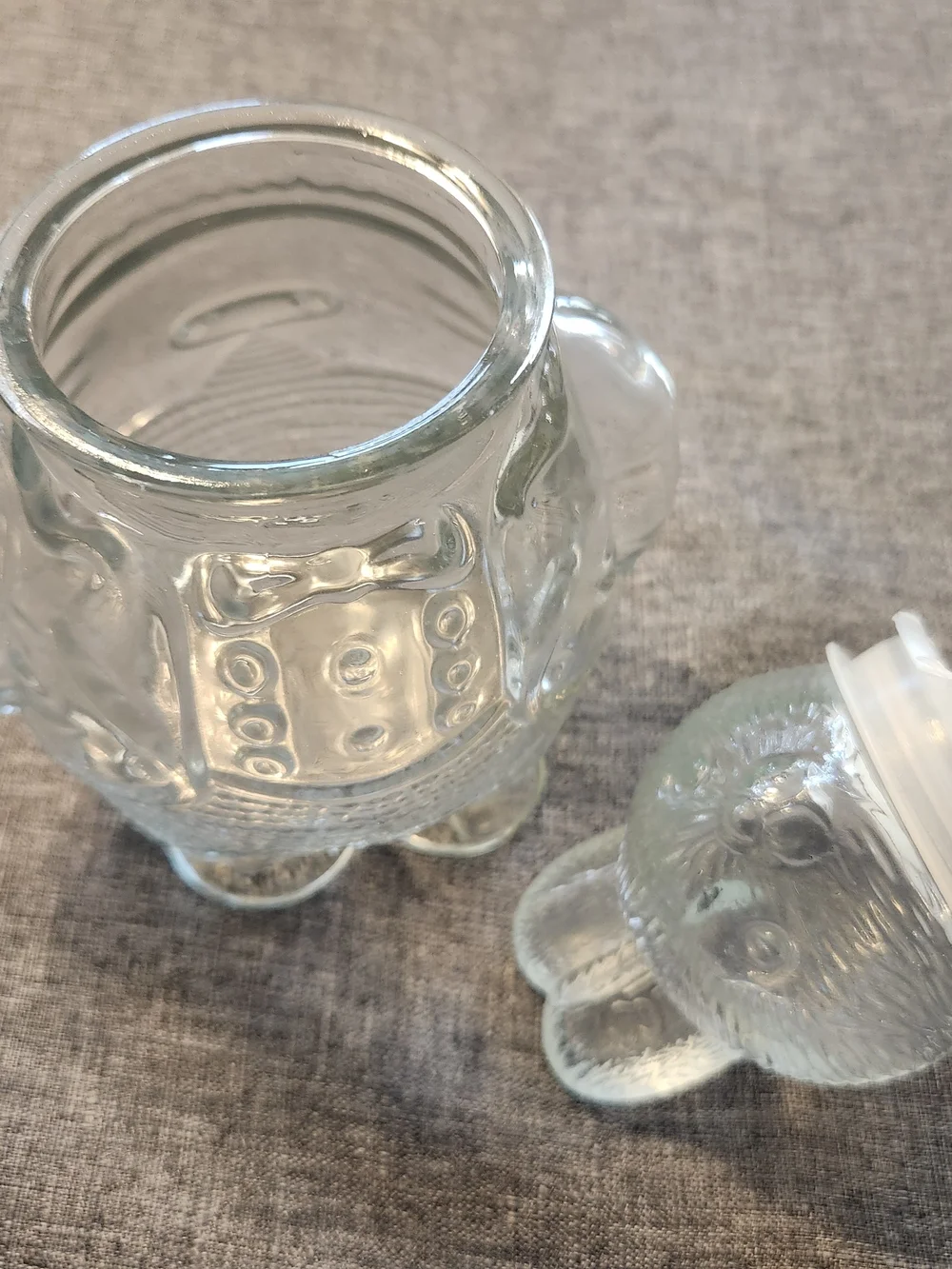 Vintage Clear Pressed Glass Chubby Bunny Rabbit Two Piece Candy Jar